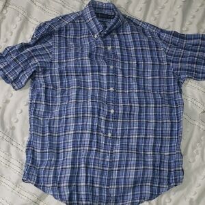 Ralph Lauren Blue and White Plaid Casual Button Down short sleeve Shirt large